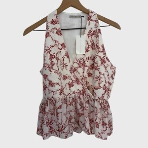 Emilia Wickstead NWT White Red Floral Lucie Peplum Top US Size 8